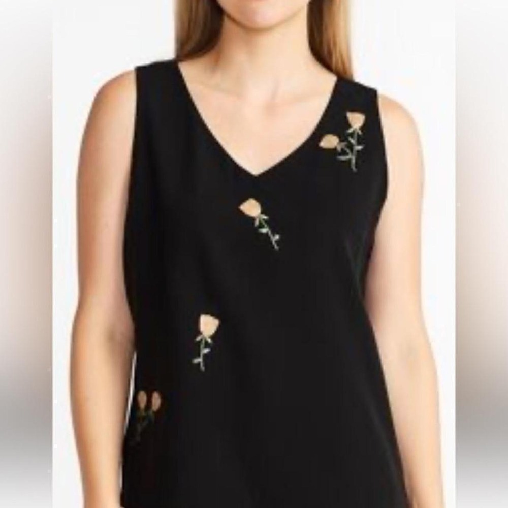Rena Rowan Vintage 100% Silk Embroidered Floral V-Neck Sleeveless Top Black 14
